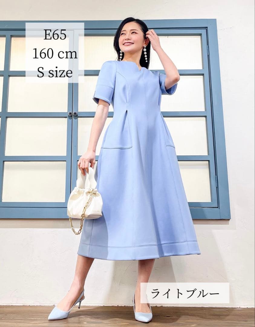 CINEMATIQ ストレッチハートネックワンピース ライトブルー Ｌ 新品