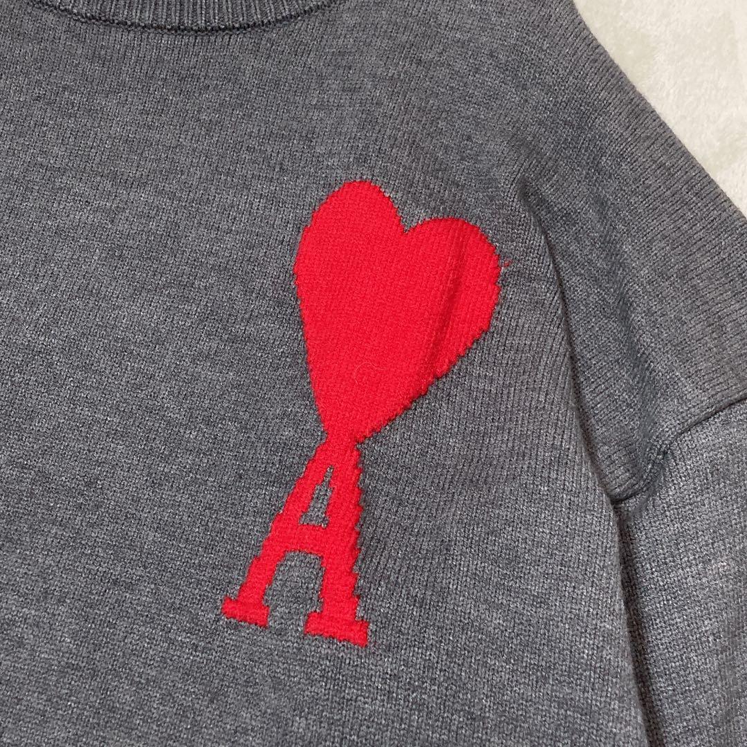 【美品】ami paris アミパリス ハートロゴ刺繍 クルーネック セーターM