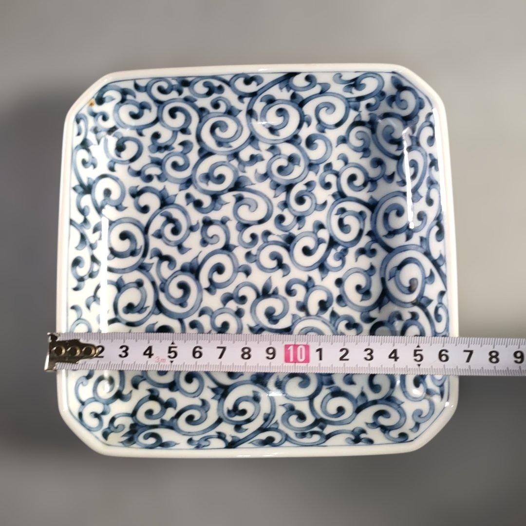 A1385-6/たち吉 橘吉/染付蛸唐草文四方皿5客/銘々皿/飾皿/懐石道具/