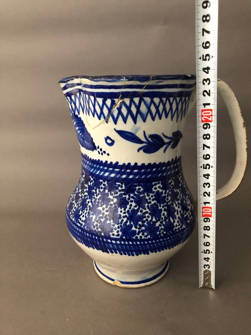 スペイン骨董　古陶 陶器　マニセス焼の水差し、ピッチャー　アンティーク