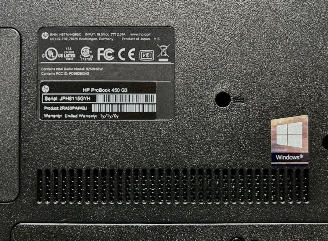 【保証付】HP ProBook 450 G3 i5 4GB SSD 新品換装済