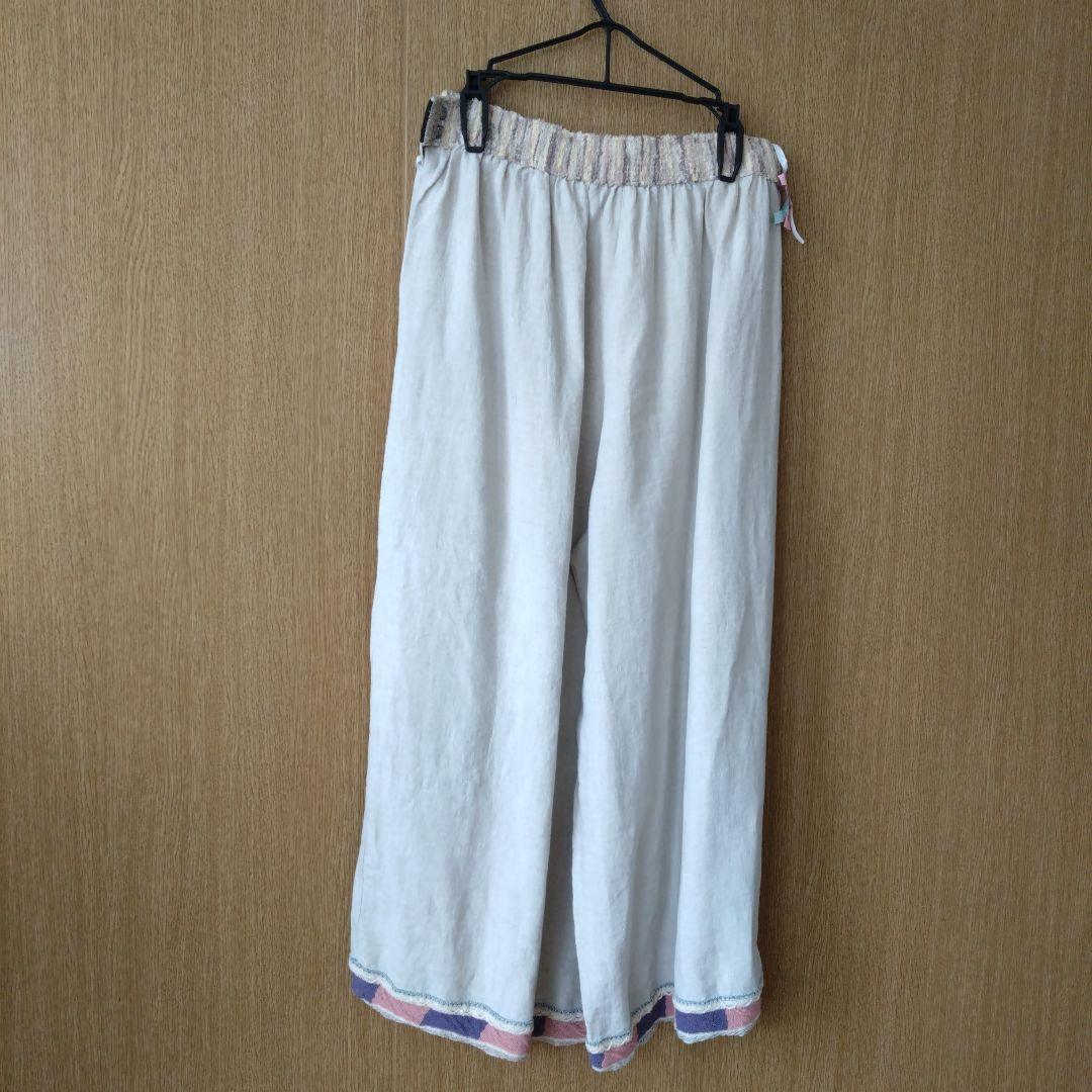 【美品】エムアンドキョウコ　麻100％　ガウチョパンツ ベージュ　2