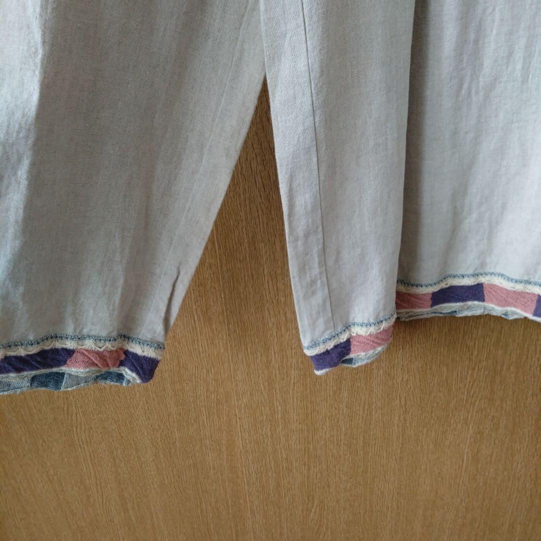 【美品】エムアンドキョウコ　麻100％　ガウチョパンツ ベージュ　2
