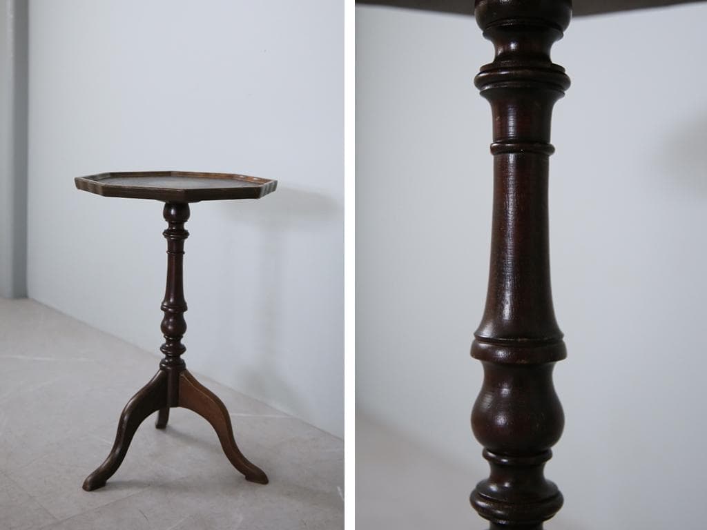 英国アンティーク木製ワインテーブル/サイドテーブル/丸机/飾り棚(89-188)