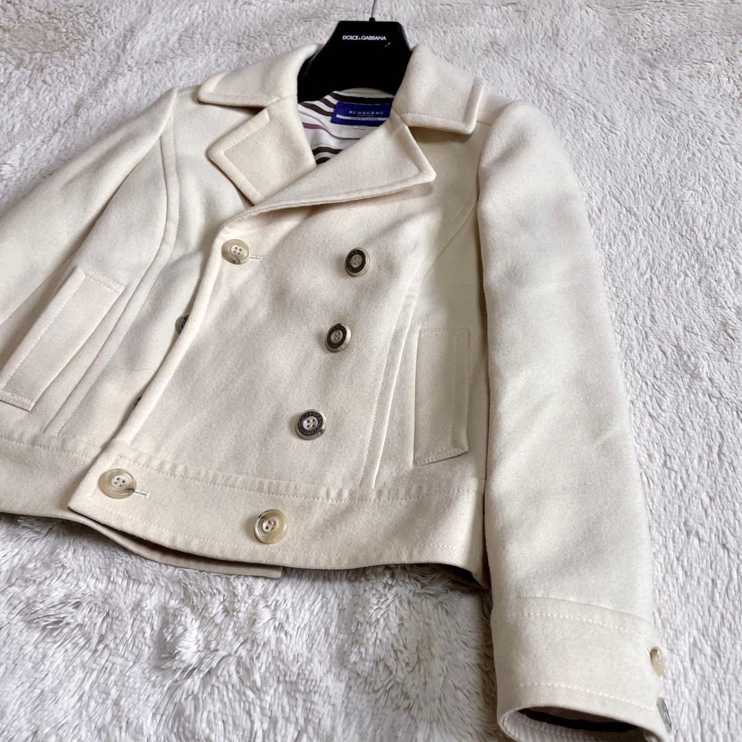 美品 バーバリーブルーレーベル ノバチェック ウール Pコート ジャケット 白