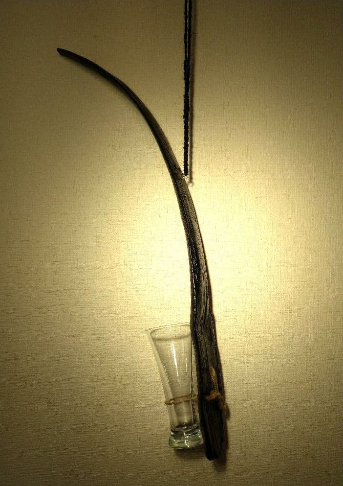 ♥花瓶・オブジェ・インテリア♥７７cm特大⬛壁掛け・反ブラック飾り台グラス付