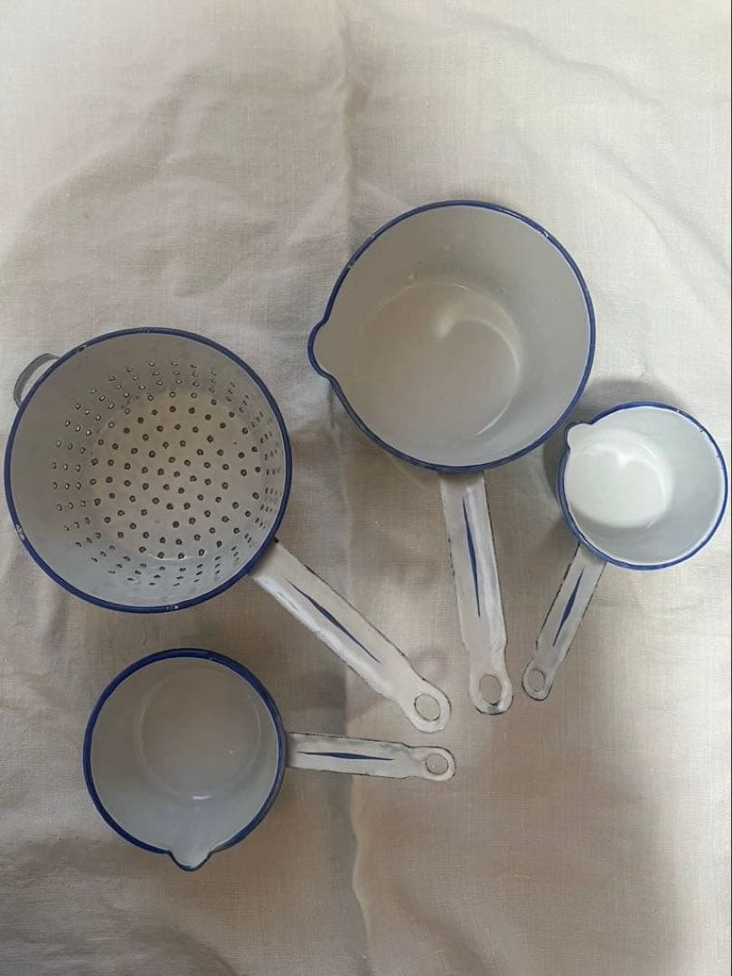 美品♡フランスアンティーク　ホーロー　薔薇　ウェディングセット　コランダー　鍋