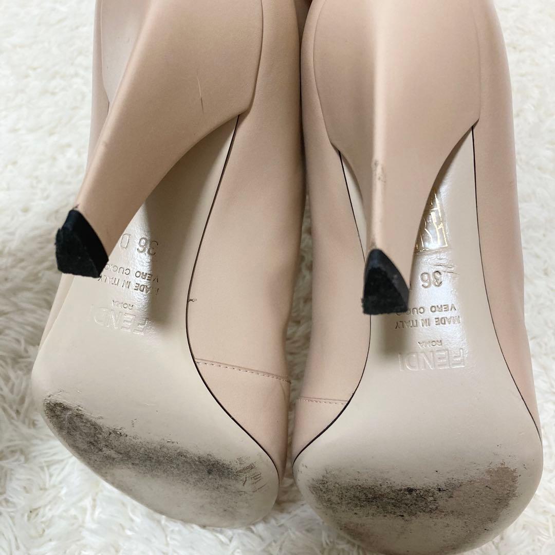 FENDI フェンディ FFカーリグラフィー ロングブーツ レザー Pベージュ