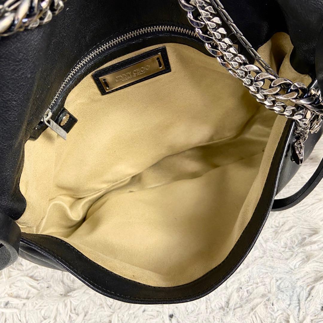 美品 ジミーチュウ レザー チェーン ショルダーバッグ 斜め掛け ブラック 黒