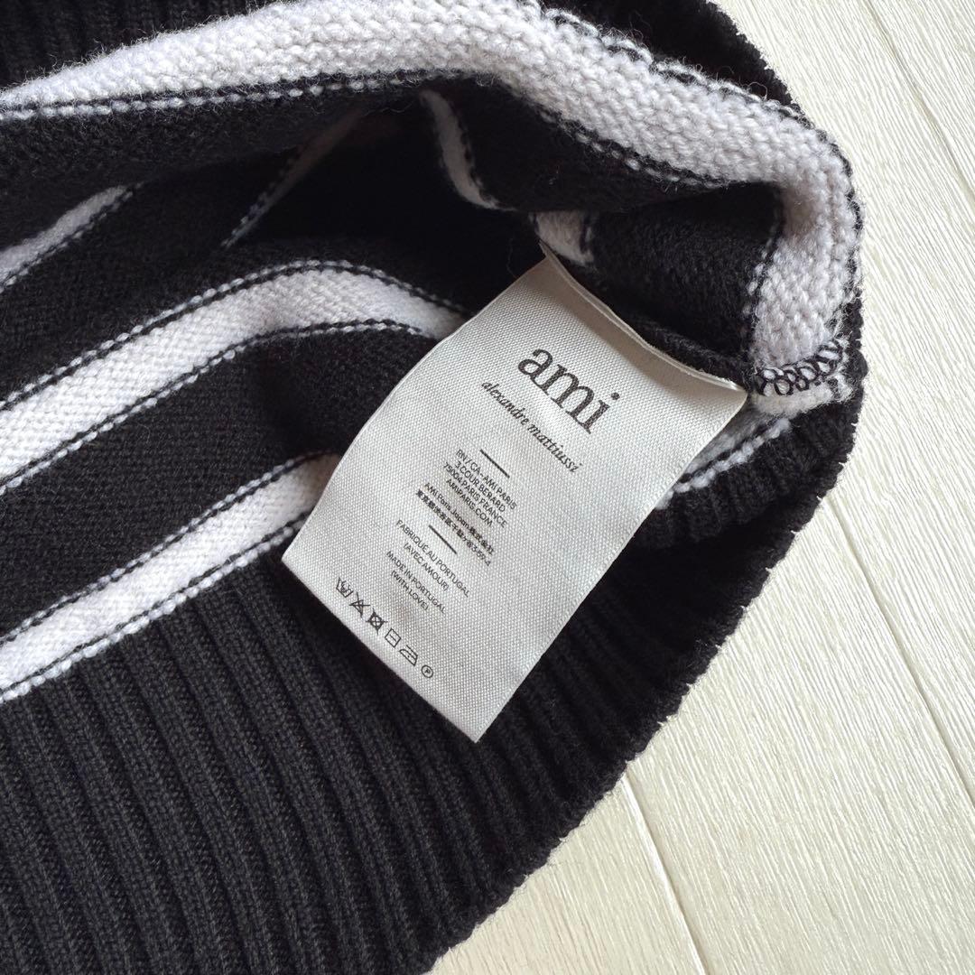 国内正規AMI PARIS アミパリス ウール ボーダー タートルネック ニット