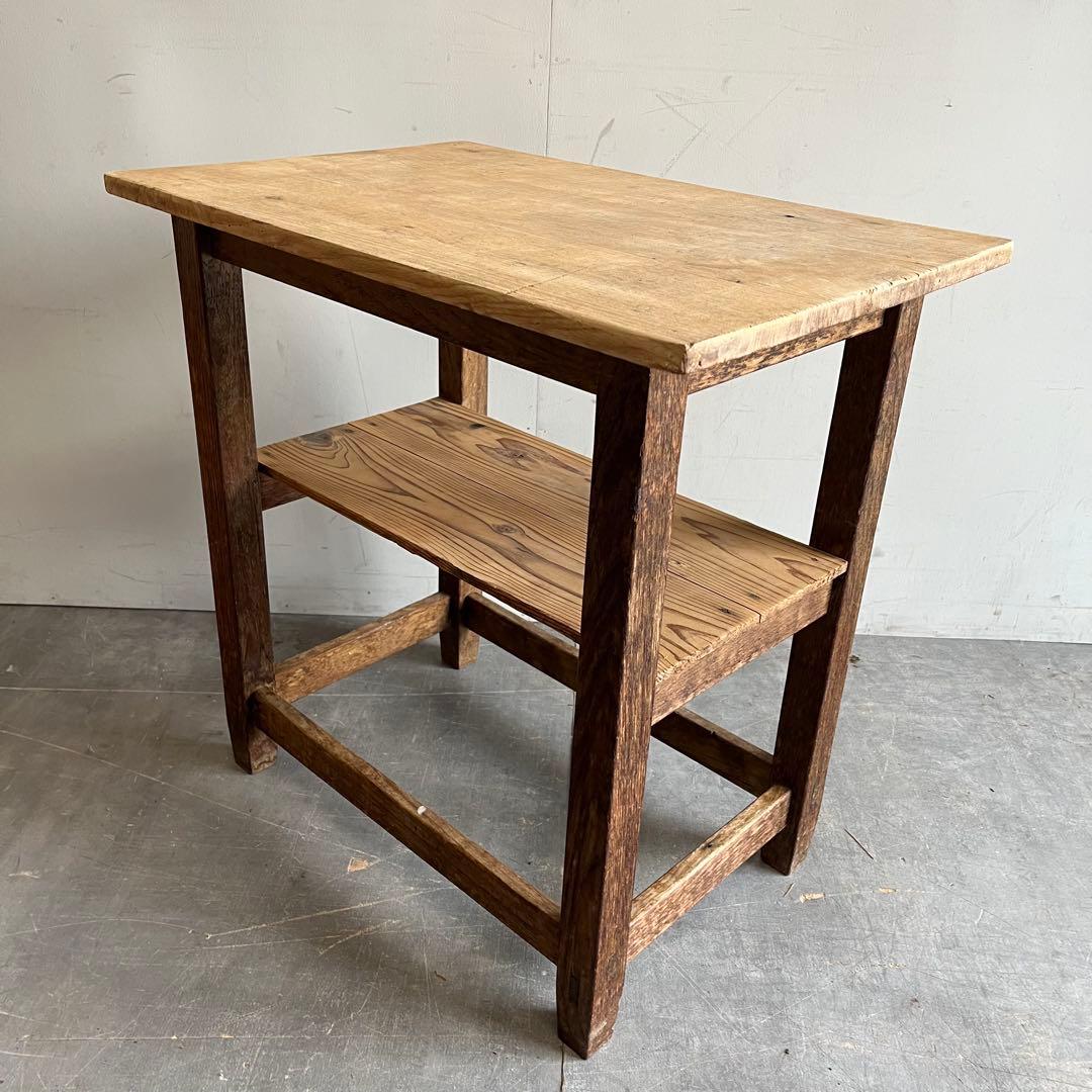 アンティーク 無垢材 サイドテーブル 飾り棚 棚 作業台 レトロ