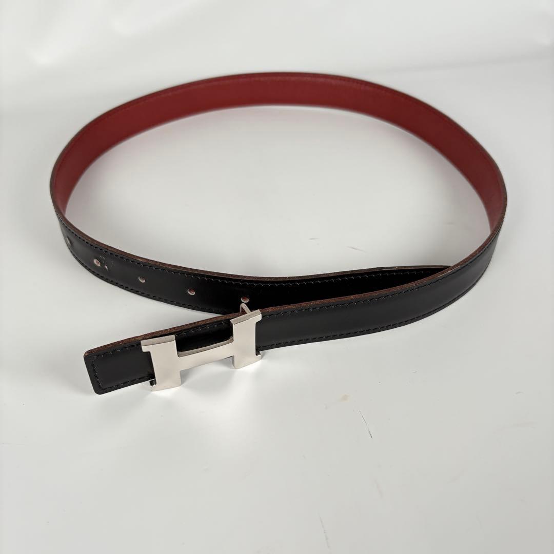 エルメス　コンスタンス　ベルト　Hバックル　レザー　リバーシブル　黒　エンジ