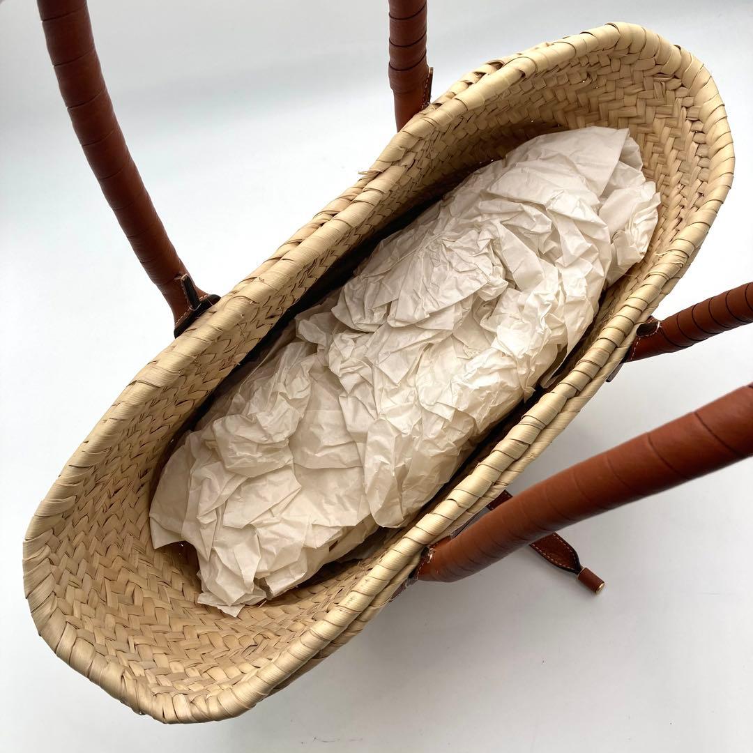 camcam✨Chloe マーシー かごバッグ トート ラフィア 本革 茶