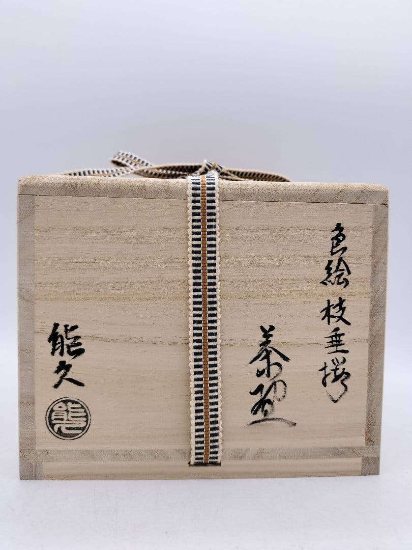 c869【新品・未使用】茶碗 色絵 枝垂桜 中村能久 木箱 茶道具