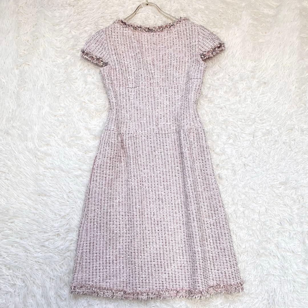 ルネ TISSU社製 ツイードワンピース パール 半袖 ピンク 38