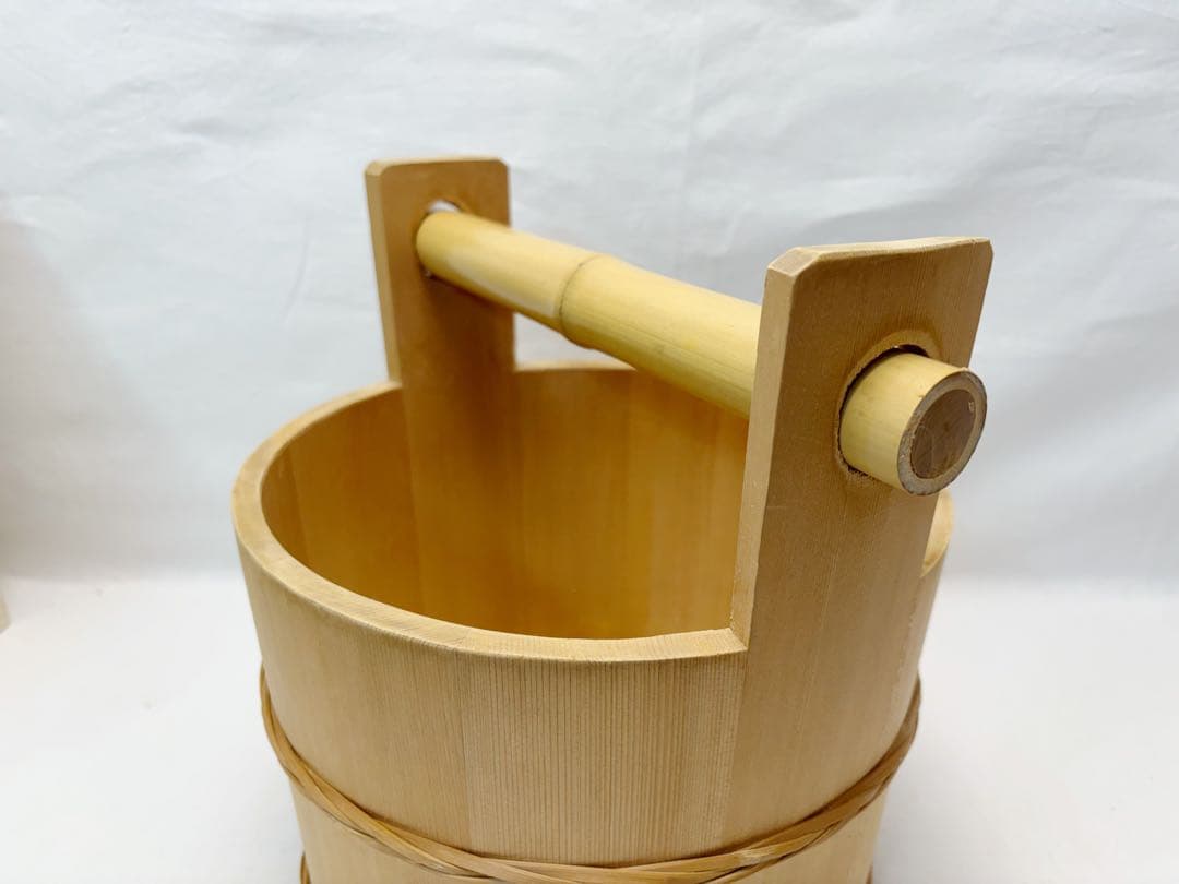 ほぼ未使用 茶道具 水張桶 手桶水指 木地 割蓋付き 水屋道具 茶事 木工芸元箱