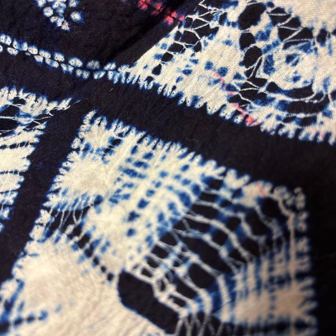 有松鳴海絞り　レトロ　巻き上げ絞り 藍染　花菱　ゆったりサイズ 半幅帯プレゼント
