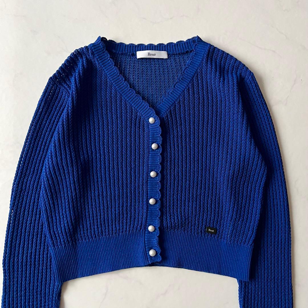 ほぼ未使用 Rene パール カーディガン ブルー ニット 現行 2023年製