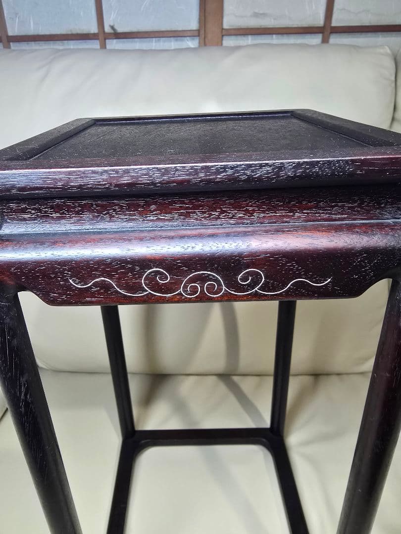 時代物 唐物 唐木 銀象嵌唐草付 花台　紫檀 華道具　飾り棚　茶道具　骨董品