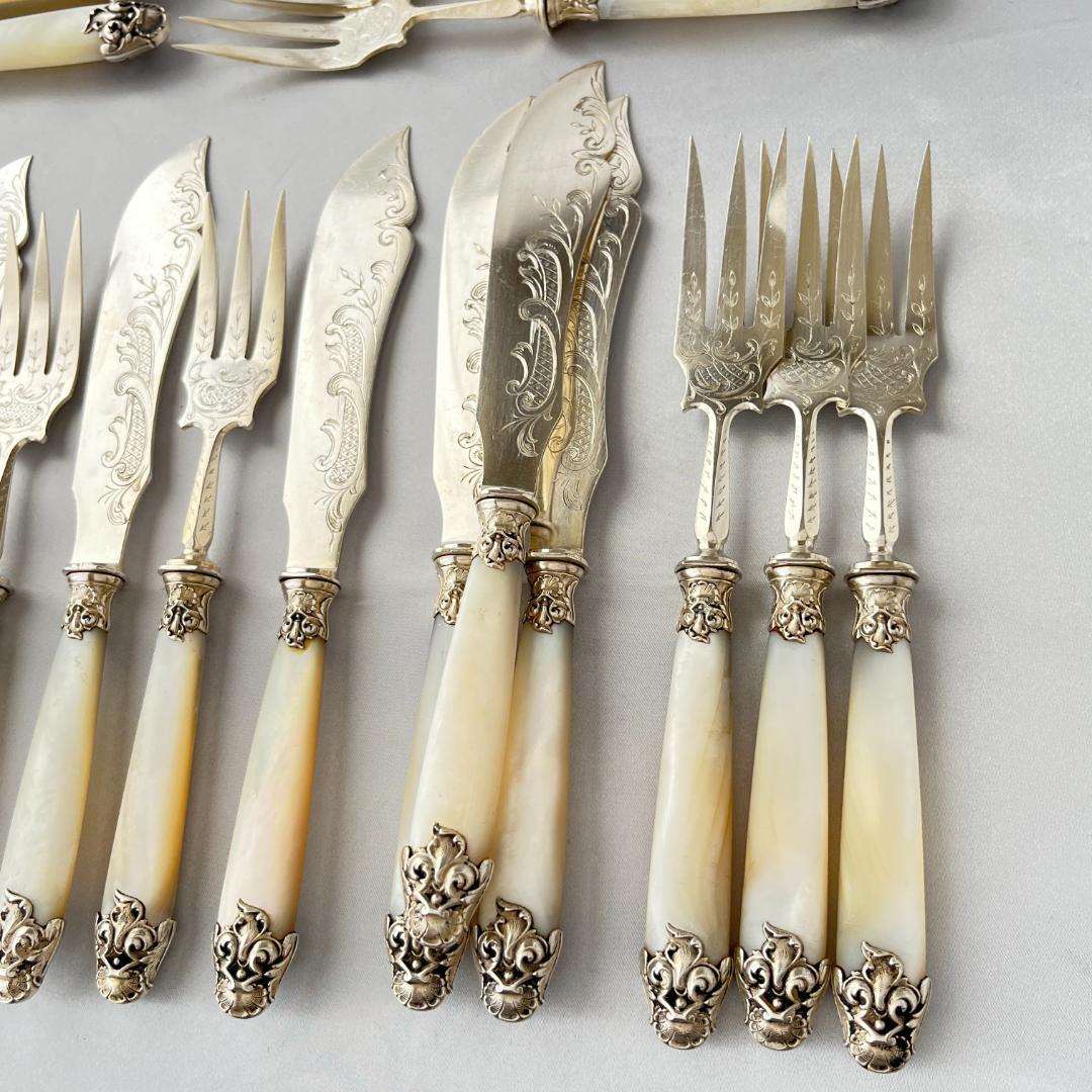 【仏蘭西】【白蝶貝】Art Nouveau カトラリー 12名用 大型サーバー