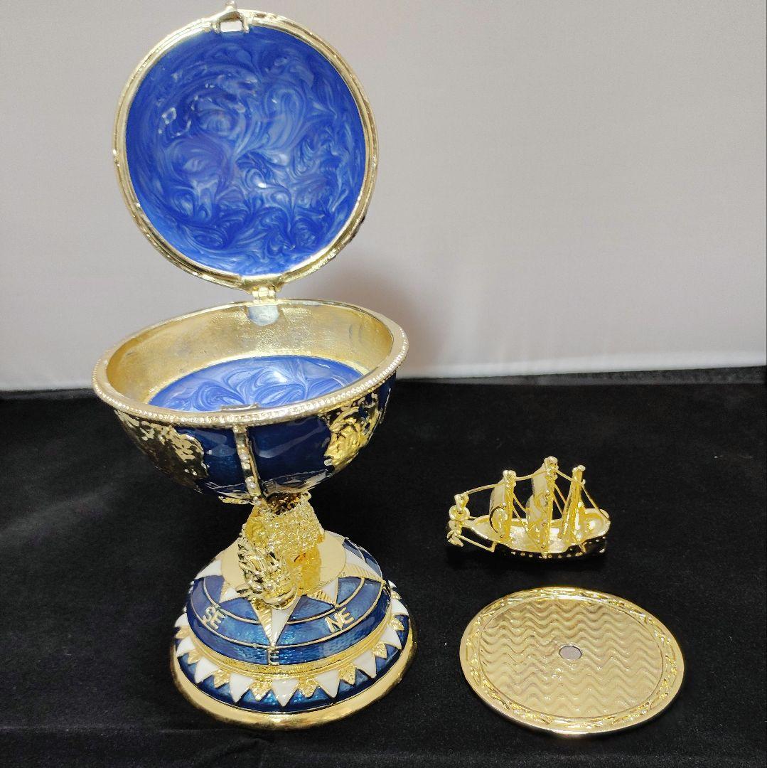 【美品】地球儀型 (インペリアル・エッグ風)ジュエリーボックス エナメル置物