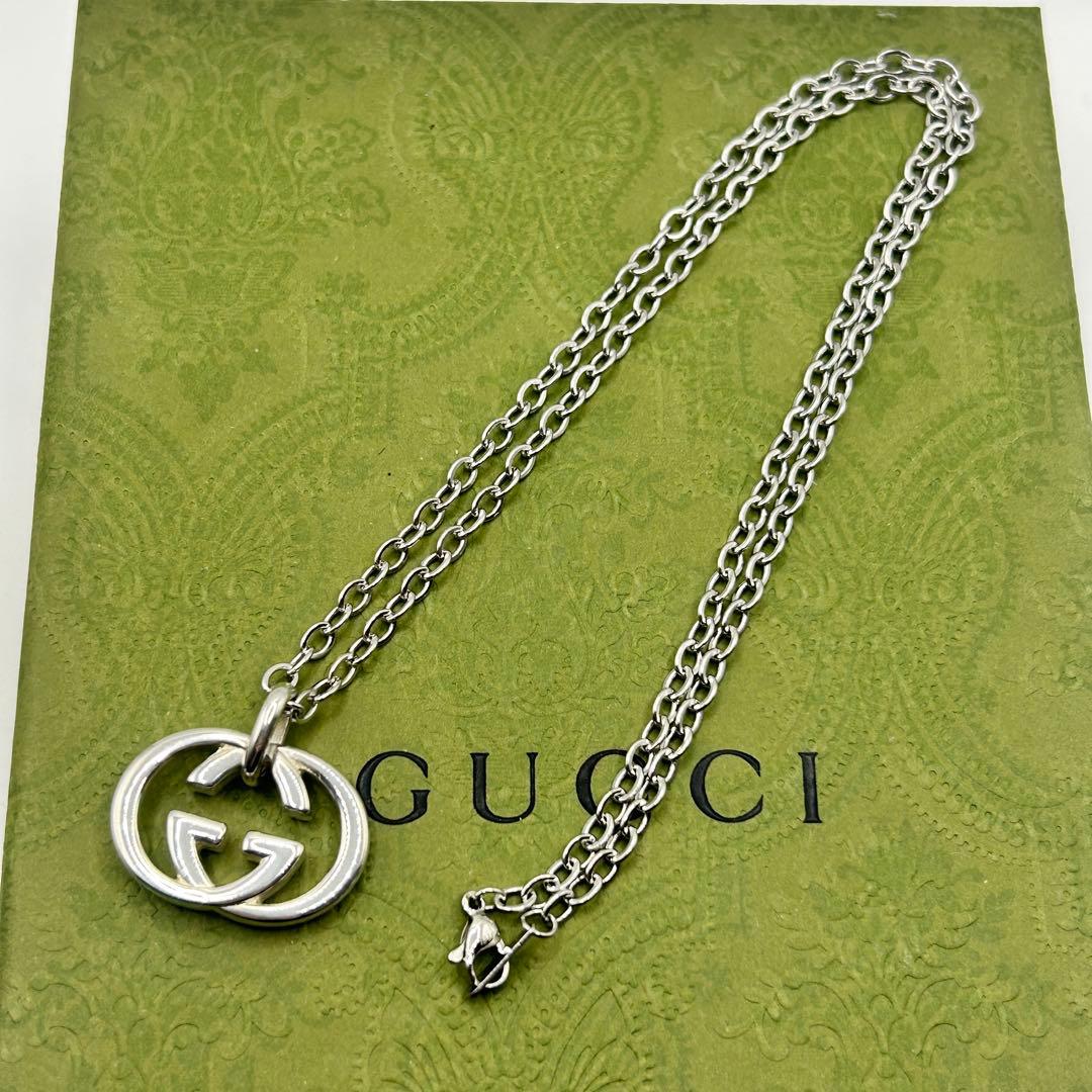 美品　グッチ　インターロッキングG ネックレス　シルバー　社外チェーン