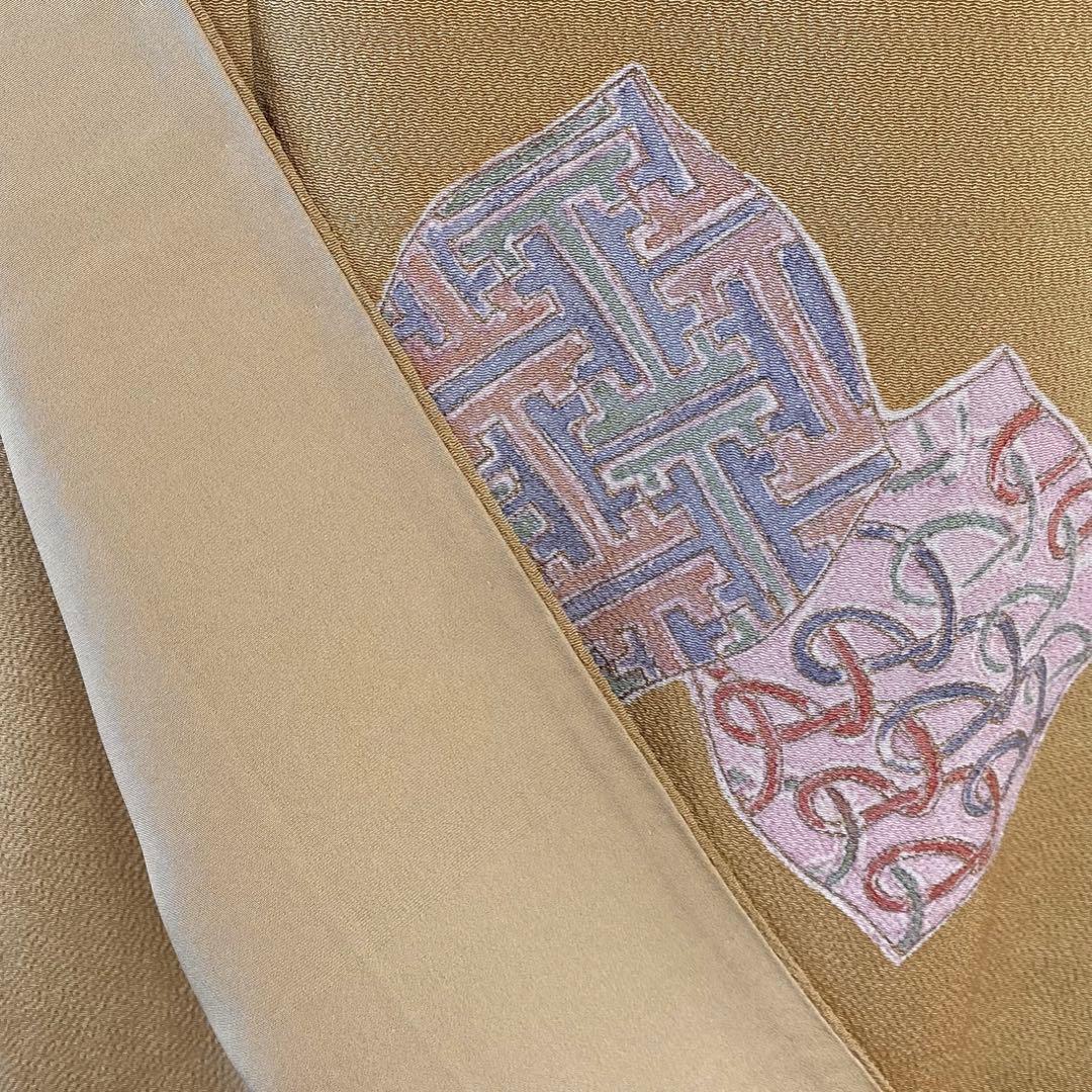 正絹　訪問着　一つ紋　くすみ黄色系　袷