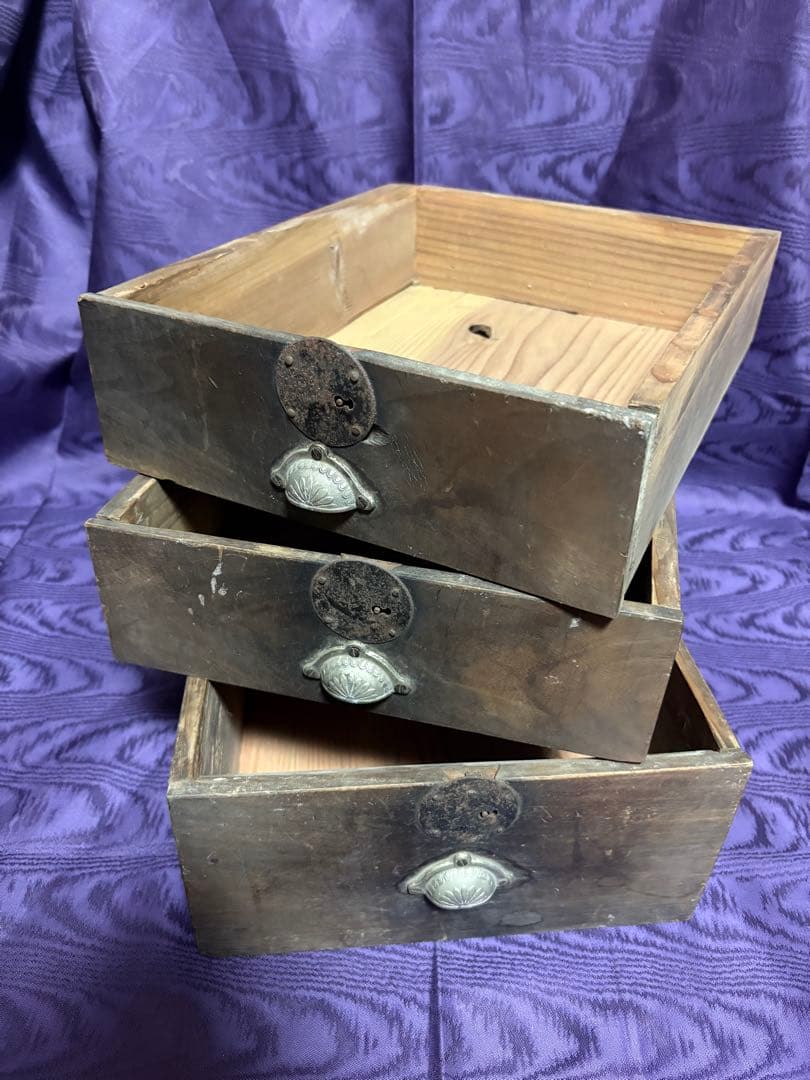 昭和レトロ 木製小引き出し3段　古家具 古道具 和箪笥 アンティーク