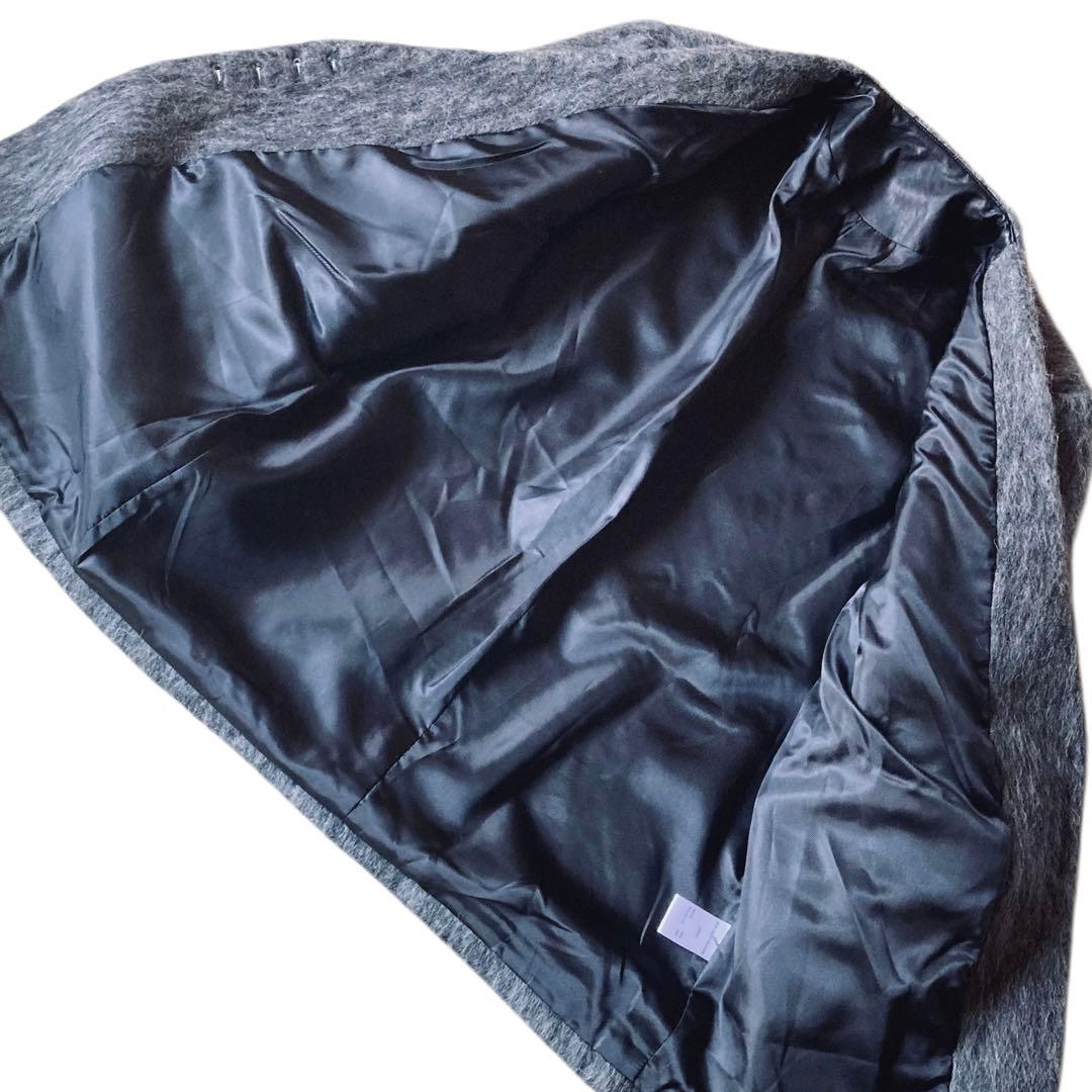 【美品】バースデーバッシュ ウール混 ノーカラー シャギー ジャケット グレー