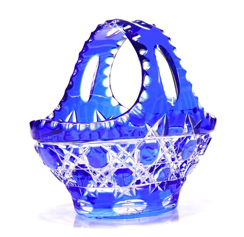 大型！オールド・バカラ ディアマン・ピエーリー 20.8cm 1kg 青色被せ鉢