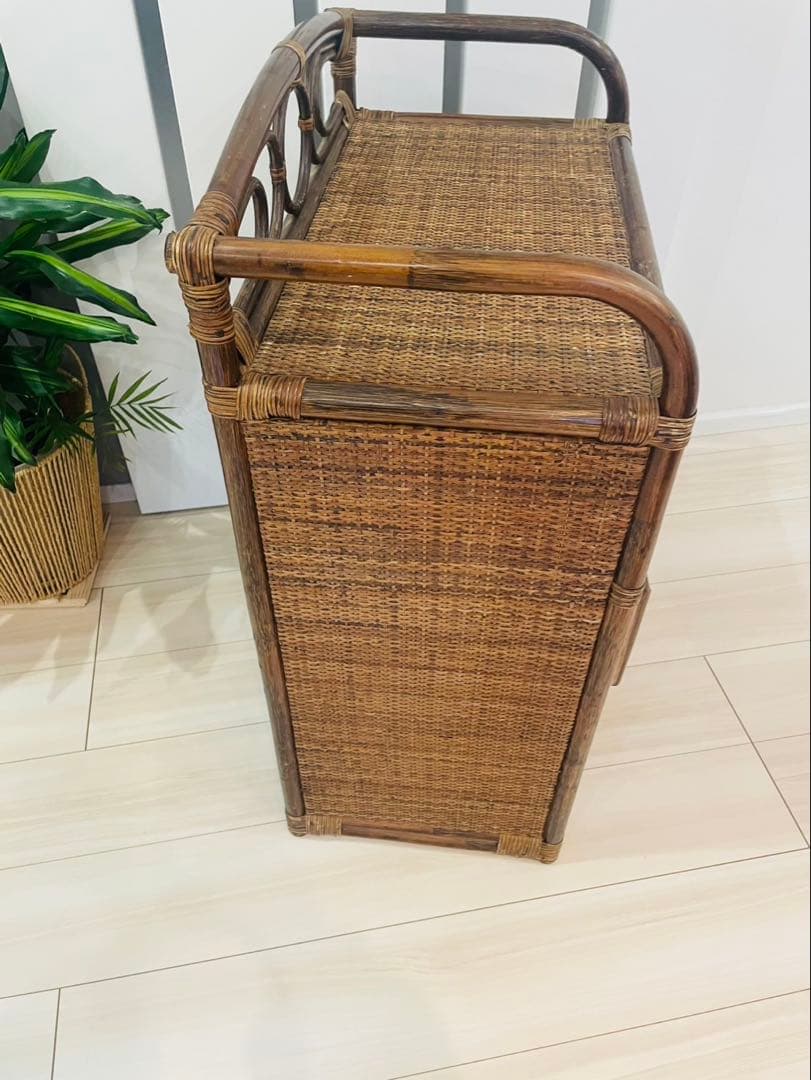 レトロ　ビンテージ　ラタンチェスト　籐家具　4段　引き出し5杯　収納家具　ラタン