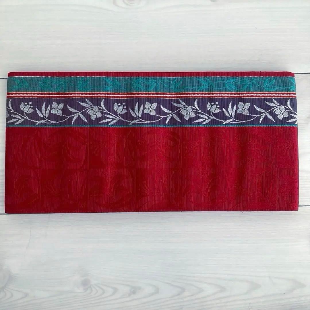 本場筑前博多織　半幅帯　花唐草模様の織り出No.77-22