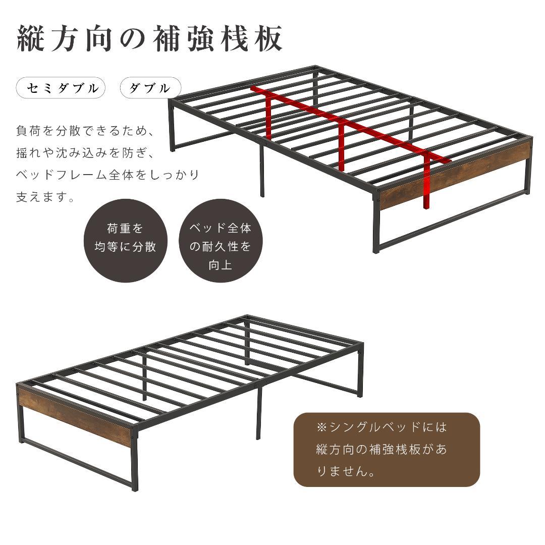 年始赤字！D・ダブルベッドフレーム パイプベッド パイプ+木　BLACK