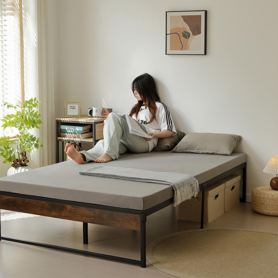 年始赤字！D・ダブルベッドフレーム パイプベッド パイプ+木　BLACK