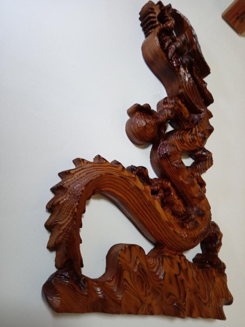 銘木屋久杉　祥瑞　昇龍木彫工芸