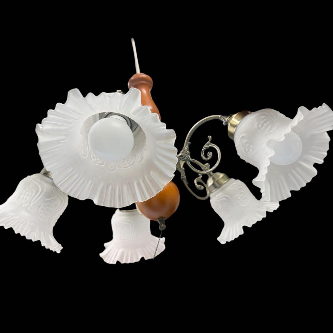 【美品】KISHIMA キシマフリルランプ 5灯 シャンデリア GEM-860C