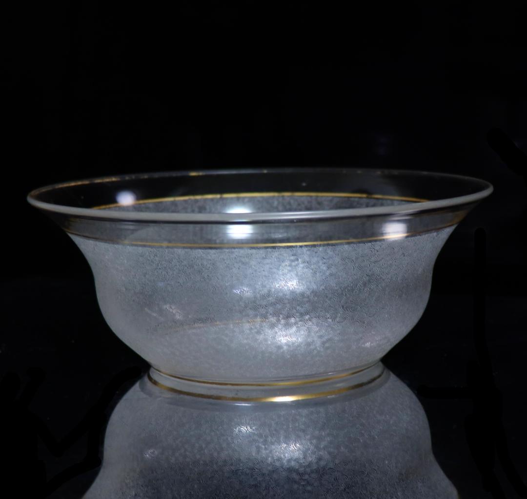 オールド・バカラ 春海商店特注 青海波模様 金彩大型 硝子抹茶碗 鉢 茶懐石道具