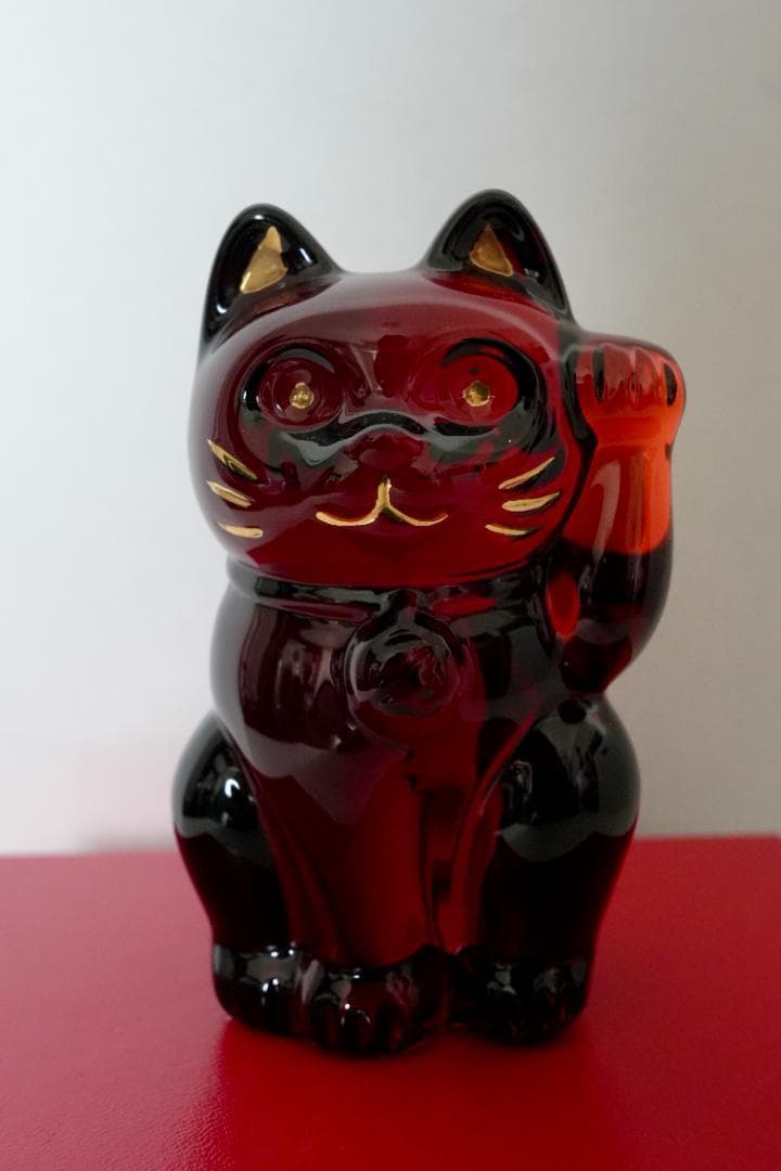美品【バカラ まねき猫 レッド】箱付き 希少品 クリスタル