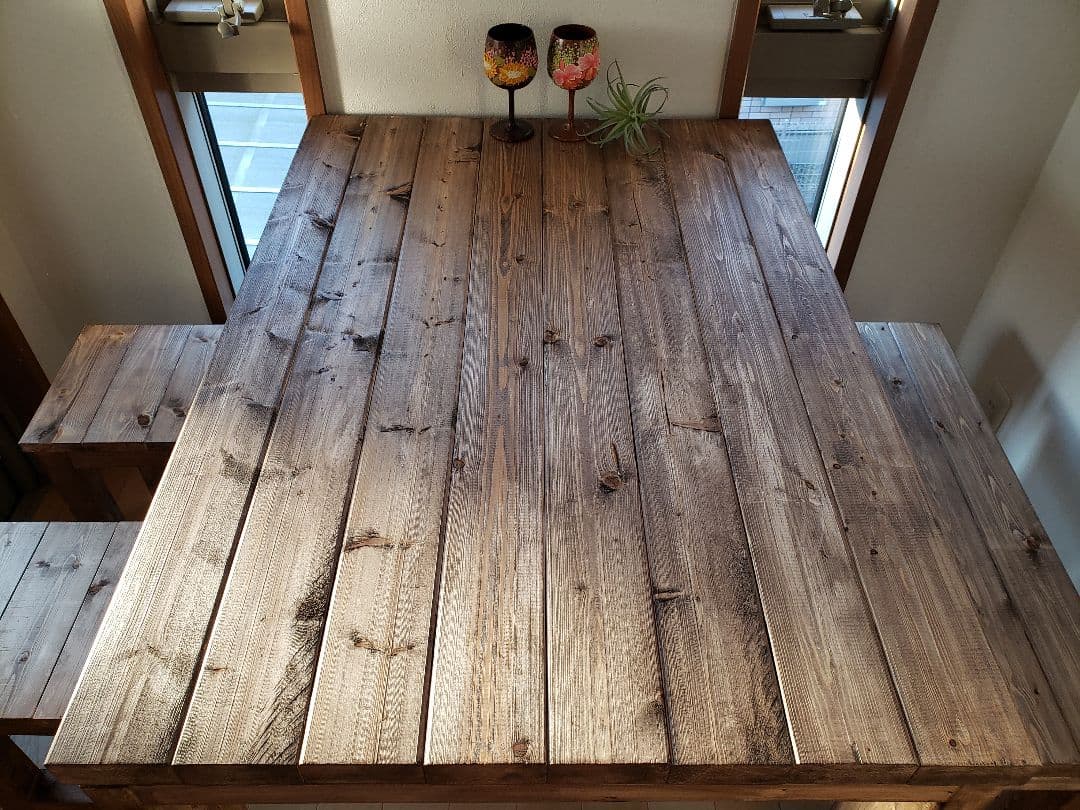 アンティーク　ダイニングテーブル+ベンチ　ウォールナット仕上げ