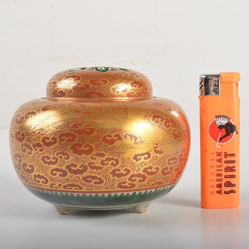 九谷焼　九谷光仙造　金襴手　雲龍文　香炉　共箱　V　R7412