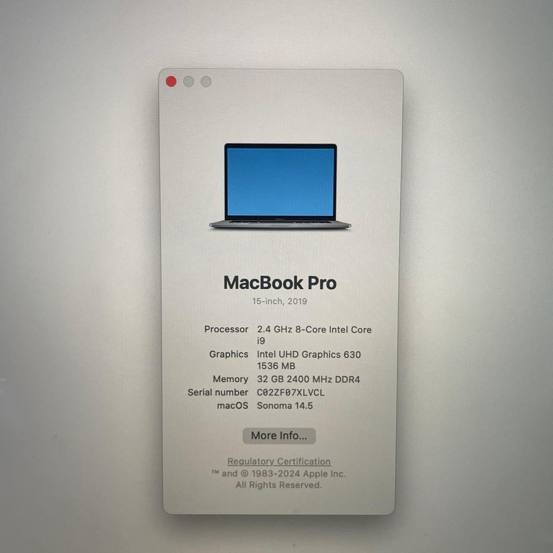 MacBook Pro 15インチ 2019シルバー 充電器付き