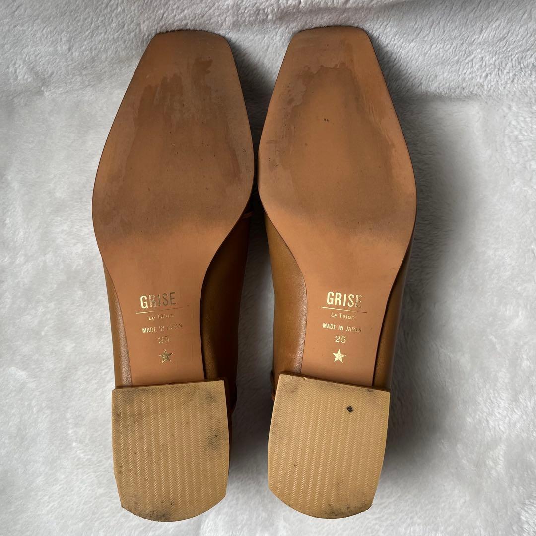 美品☆グリーズ 25cm パンプス レザースクエアクロスシームアンクルフラット