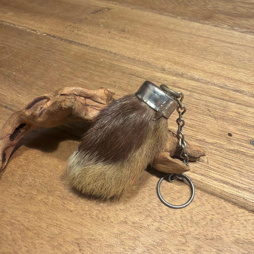 USA製 ビンテージラビットフットキーチェーン ラッキーチャーム　アメリカ　茶