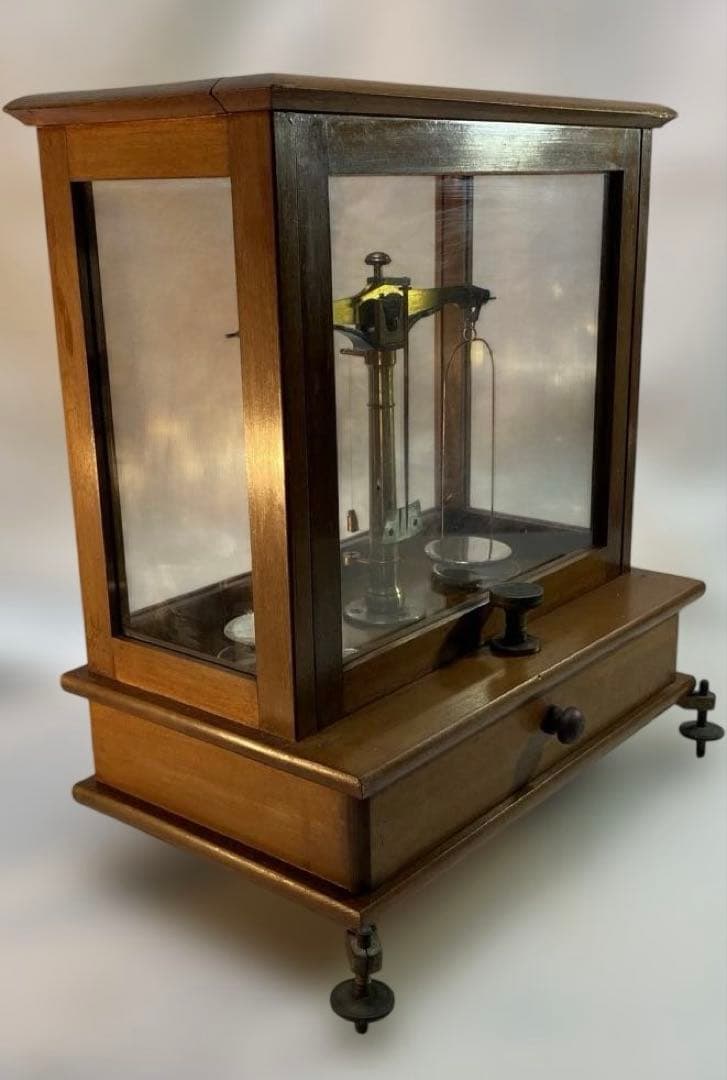 アンティーク 木製天秤 ガラスケース付き 動作可