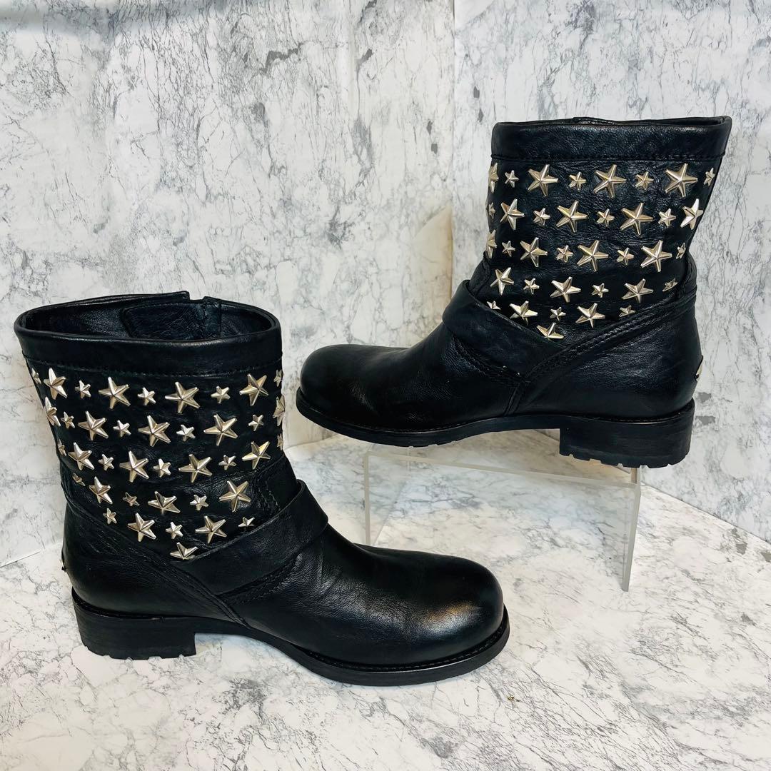 【極美品】JIMMY CHOO ジミーチュウ ブラックエンジニアブーツ 36½