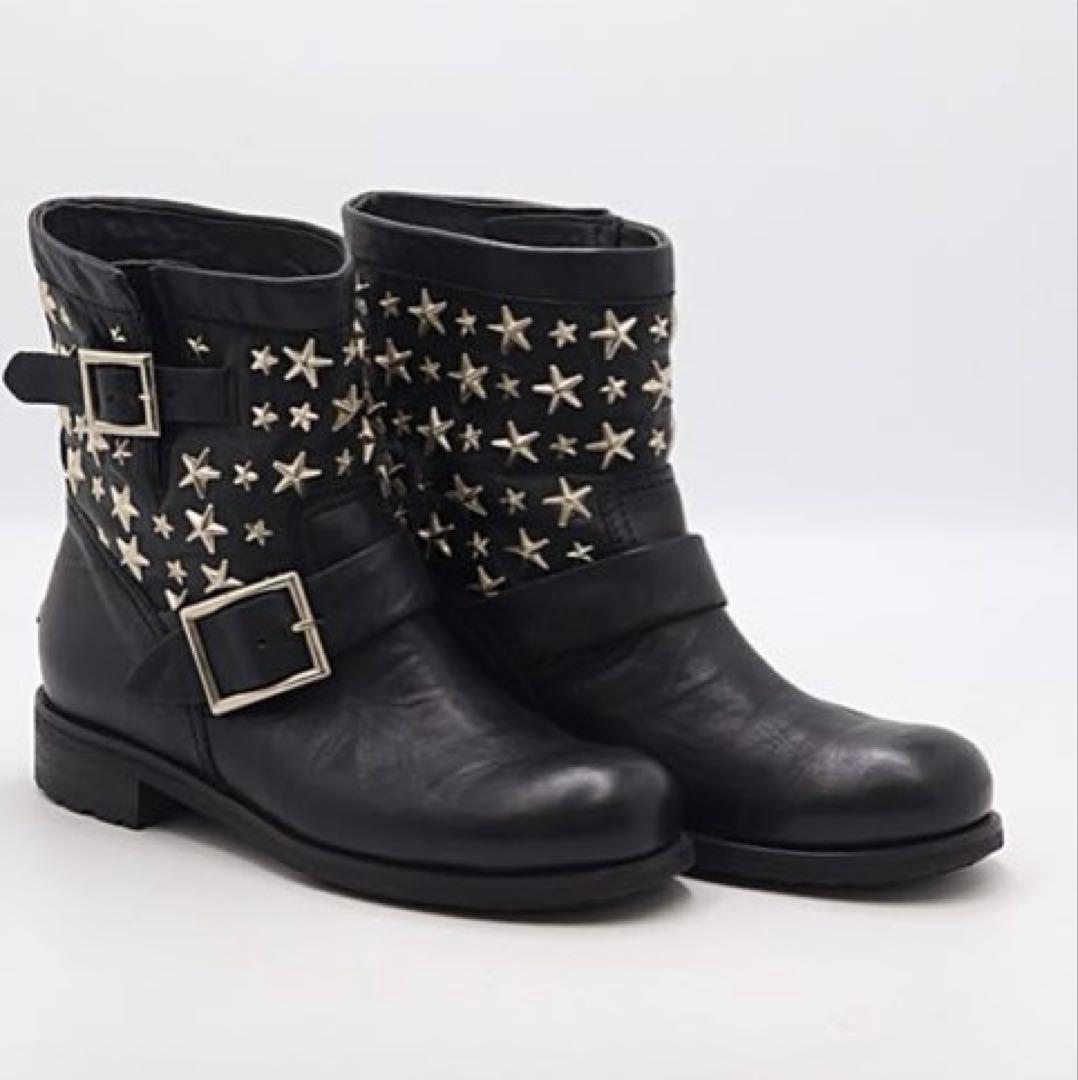 【極美品】JIMMY CHOO ジミーチュウ ブラックエンジニアブーツ 36½