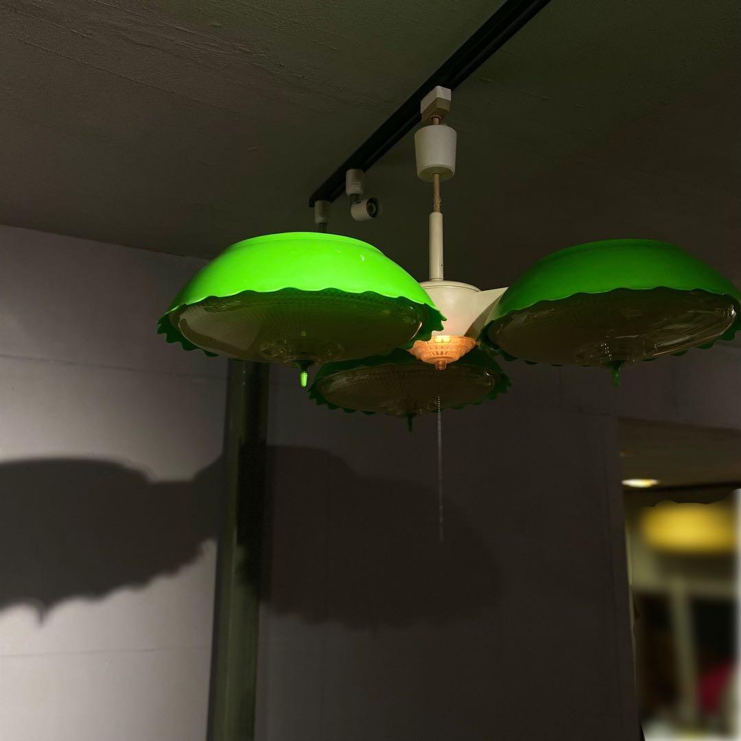 緑 グリーン 3灯 天井照明 昭和レトロ 当時物 レトロポップ インテリア