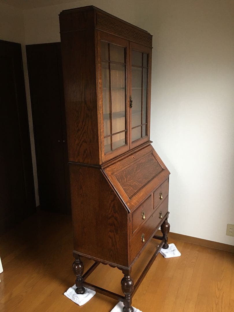 英国アンティーク　ビューロー　キャビネット/本棚/ガラス食器棚/飾り棚/店舗什器