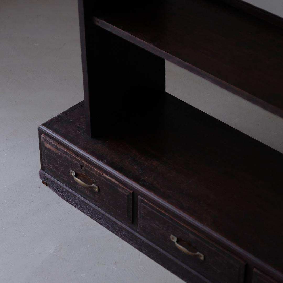 ラワン材 ３杯抽斗付 楔式本棚　収納棚 陳列棚 飾り棚 引き出し アンティーク