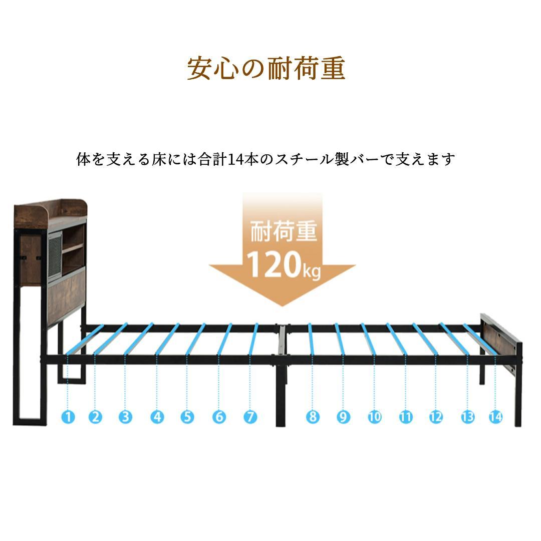 【開封・未使用】 ベッドフレーム シングル パイプベッド コンセント付き 宮付き